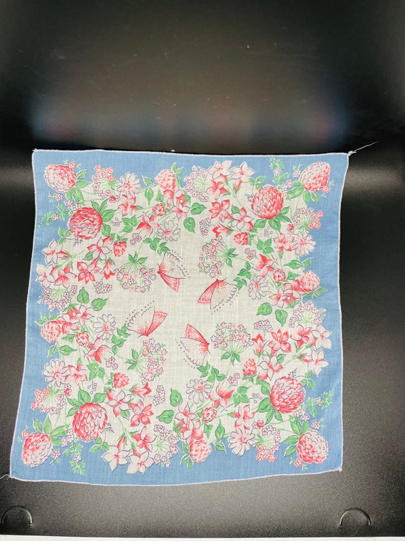 Vintage Pink Blue Butterflies Hanky Handkerchief … - image 8
