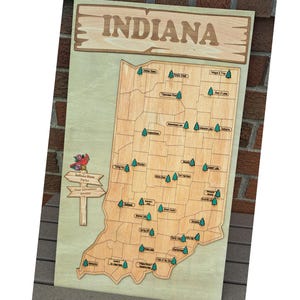 Indiana State Parks Map, Indiana, Handmade, State of Indiana, Handmade Gift, Custom Gift, Laser Engraved, State Park Travel Map
