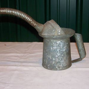 Vintage Small Thumb Metal Oil Can with Curved Spout. From the Farm Days!