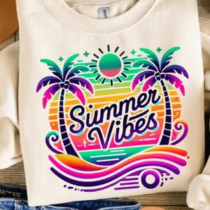 Summer Vibes Png, Sublimation Design, Colorful Summer Clipart, Beach Digital Image, Tropical Png, T-Shirt Design, Instant Download Png, DTF