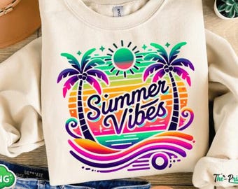 Summer Vibes Png, Sublimation Design, Colorful Summer Clipart, Beach Digital Image, Tropical Png, T-Shirt Design, Instant Download Png, DTF