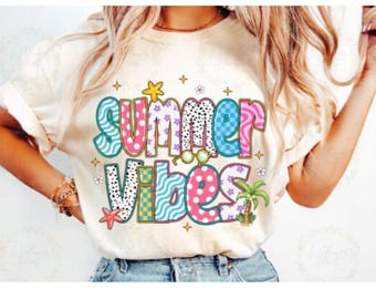 Imagem PNG com vibrações de verão, design para sublimação, clipart colorido de verão, imagem digital de praia, PNG tropical, design para camiseta, download instantâneo em PNG, DTF