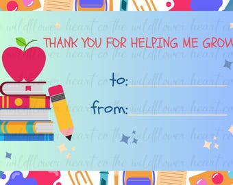Thank You For Helping Me Grow Teacher Appreciation Tags, Favor Tags, Teacher Thank You Tag, Gift Tag Teacher Appreciation
