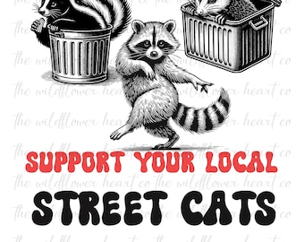 Apoya a tus gatos callejeros locales. Divertidos refranes de zorrillo, rata, zarigüeya y mapache. Dibujados a mano / Descarga instantánea / PNG SVG