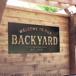 Welcome to our Backyard  Established Sign  Backyard  Memories  Custom Metal Sign  Personalized Metal Sign-Simply Inspired-Outdoor Space