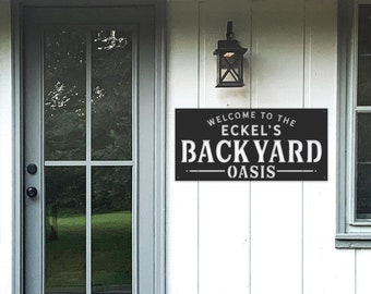 Personalized Backyard Oasis - Backyard Sign - Memories - Metal Sign - Modern - Family Name Sign - House Warming -Simply Inspired-Established