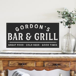 Personalized Bar & Grill  Great Food  Cold Beer  Good Times  Backyard  Grilling - Custom Metal Sign - Personalized -Simply Inspired-Dad