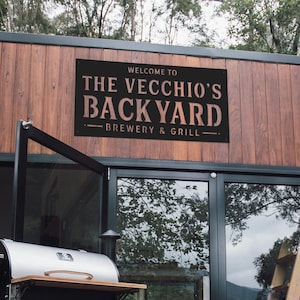 Welcome to our Backyard Brewery & Grill  Metal Sign  Beer  Grill  Father&#39;s Day  Personalized -Housewarming-Welcome Sign-Simply Inspired