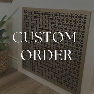 May include: A rectangular metal vent cover featuring a bronze-colored frame with a repeating geometric lattice pattern over a dark background. The text CUSTOM ORDER is overlaid in white capital letters across the center of the vent cover.