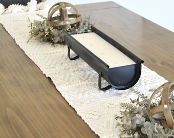 BUNDLE White Cotton Table Runner + Black Chicken Feeder Candle - Rustic - Tabletop Centerpiece - Tabletop Decor - Farmhouse - Large Candle