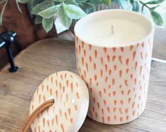 Stoneware Candle - Orange - Soy Wax - Floral Design - Floral Candle - Soy Candle -Gift - Hand-poured Candle -Cotton Wick-Simply Inspired