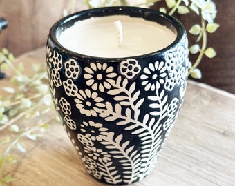 Navy Floral Candle - Soy Wax - Floral Design - Floral Candle - Soy Candle -Gift - Hand-poured Candle -Cotton Wick-Simply Inspired