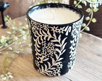Navy Floral Candle - Soy Wax - Floral Design - Floral Candle - Soy Candle -Gift - Hand-poured Candle -Cotton Wick-Simply Inspired