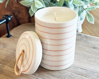 Stoneware Candle - Peach - Soy Wax - Floral Design - Floral Candle - Soy Candle -Gift - Hand-poured Candle -Cotton Wick-Simply Inspired