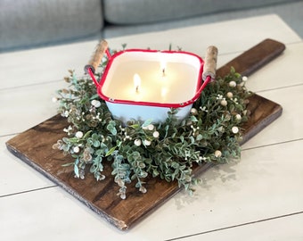 Farmhouse Candle - Soy Wax Candle - Enamelware Container with RED rim - Handpoured Candle - Cotton Wick - Simply Inspired -Home Decor-Gift