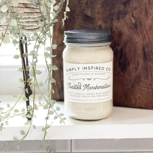 Toasted Marshmallow Candle - 16 oz Soy Wax Candle - Mason Jar - Simply Inspired - Home Decor - Soy Candle - Gift - Hand-poured Candle -