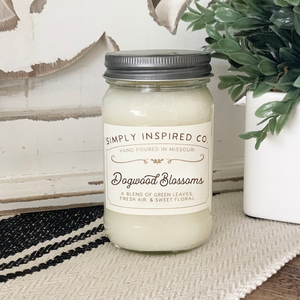 Dogwood Blossoms Candle - 16 oz Soy Wax Candle - Mason Jar - Simply Inspired - Home Decor - Soy Candle - Gift - Hand-poured Candle - Floral