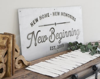 New Beginning - Metal Sign - New Home - Blended Family Sign - Established Sign - Simply Inspired -Housewarming Gift -Family Name Sign -Decor