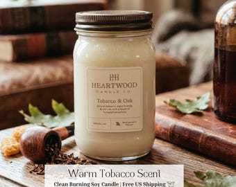 warm tobacco and oak candle Cuban & Scented  Glass & Wick 7.2oz 40 Warm Tobacco & Oak 