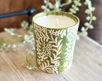 Green Floral Candle - Soy Wax - Floral Design - Floral Candle - Soy Candle -Gift - Hand-poured Candle -Cotton Wick-Simply Inspired