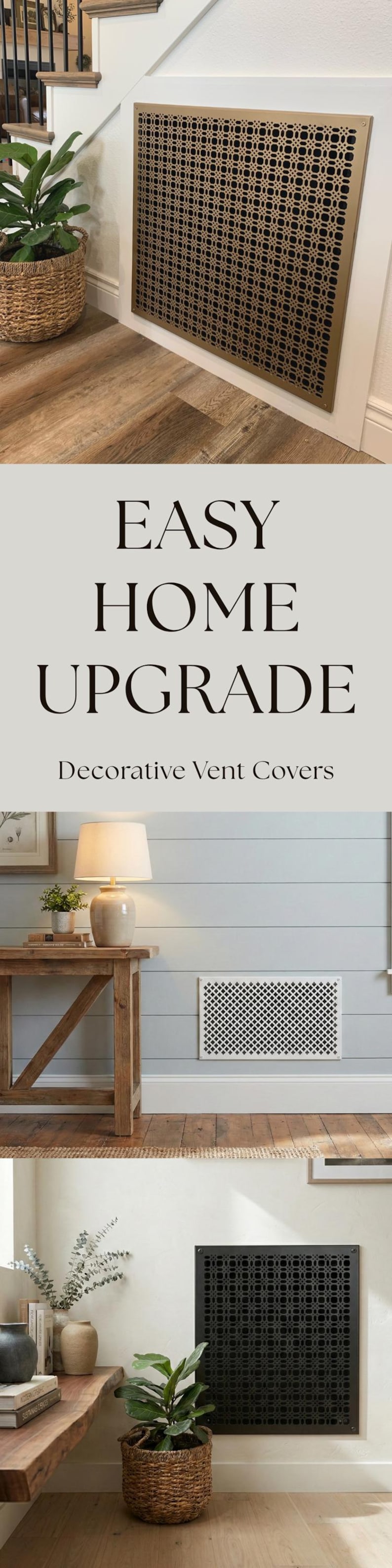 Modern air vent cover upgrade replacing standard vent with decorative grille