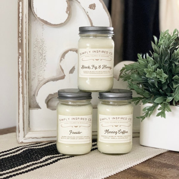 Good Morning Candle Bundle-Set of 3 16oz Soy Wax Candles-Black Fig and Honey-Morning Coffee-Fireside-Simply Inspired-Gift Set-Hand-poured