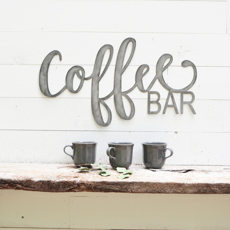 Coffee BAR Metal Sign Metal Wall Art Coffee Bar Sign Metal Words-Coffee Station-Metal Signs-Coffee Mug-Mug Rack-Simply Inspired-Kitchen image 1