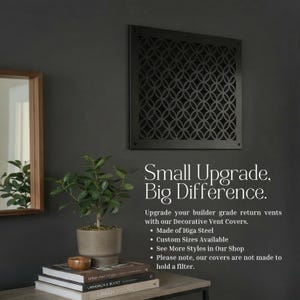 Sleek metal grille air vent cover used as decorative wall vent cover in modern home