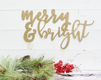 Merry and Bright Metal Sign - Metal Wall Art -Christmas Sign - Metal Words - Christmas Decor - Metal Signs -Christmas Decorations -Gift-Home