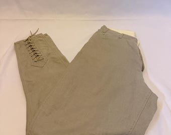 Pantalones de lino francés vintage de los años 70 y 80, de talle alto, con cordones en los tobillos, estilo minimalista, de algodón y lino francés vintage, estilo ecuestre.