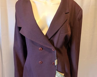 Vintage Italian Wool Blend Power Suit Set | 80s 90s Avant Garde Plum Blazer & Trousers | Made in Italy Designer Womens Suit
