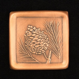 Pinecone Tile, Handmade, Copper, 3" x 3" x 1/4".  PCT33