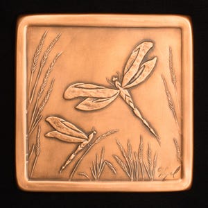 Dragonfly Tile, Handmade, Copper, 6" x 6" x 1/4".  DFT66