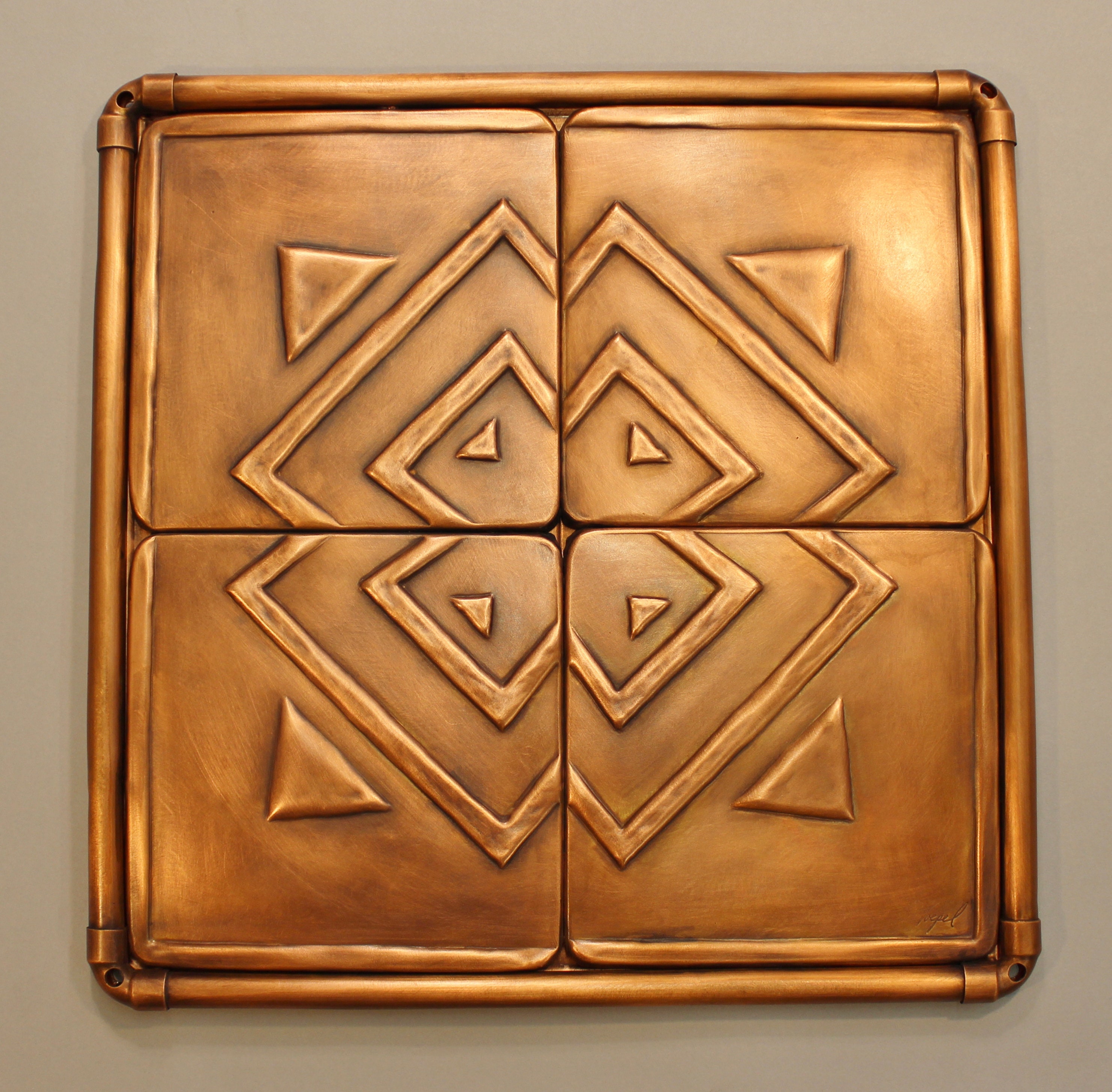 Ready to Hang 13 18 Square Set of 4 Copper Tiles Framed Southwest Tiles Handmade by Monte Voepel.