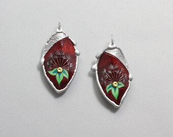 Maroon "Make a Wish" Flower Earrings, Handmade by Arizona Metal Artist, Monte Voepel