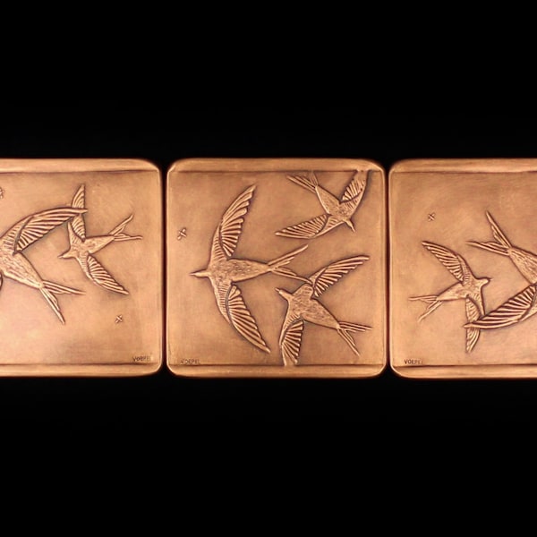 Swallows in Flight, 3 Tile Mural, 6" x 18" x 1/4", Copper