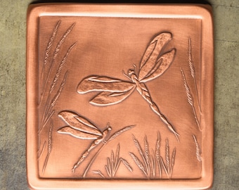 Dragonfly Tile, Handmade, Copper, 6" x 6" x 1/4".  DFT66