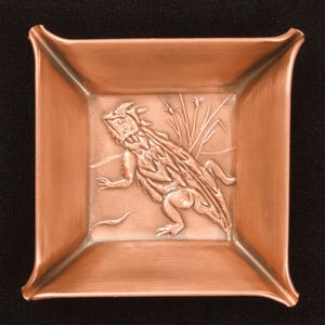 Horned Toad Lizard Handcrafted Catchall/Jewelry Tray, 4" x 4",  HTR44