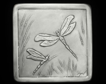 Dragonfly Tile, 6" x 6", Stainless Steel, Installation Tile.