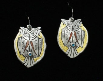 Owl Earrings, Handmade by Monte Voepel, Arizona Metalsmith