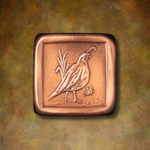 Quail Cabinet Knob, Facing Right, 1.5" x 1.5", Copper.