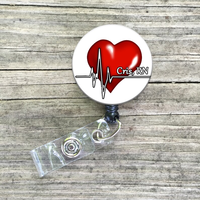 Cardiac Heart EKG Nurse RN telemetry custom ID badge reel Etsy