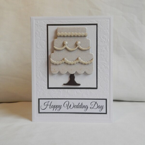 Wedding Card, Paper Handmade Greeting Card, Happy Wedding Day, Blank Card, Married, Wedding Cake, Wedding Celebration, Black and White