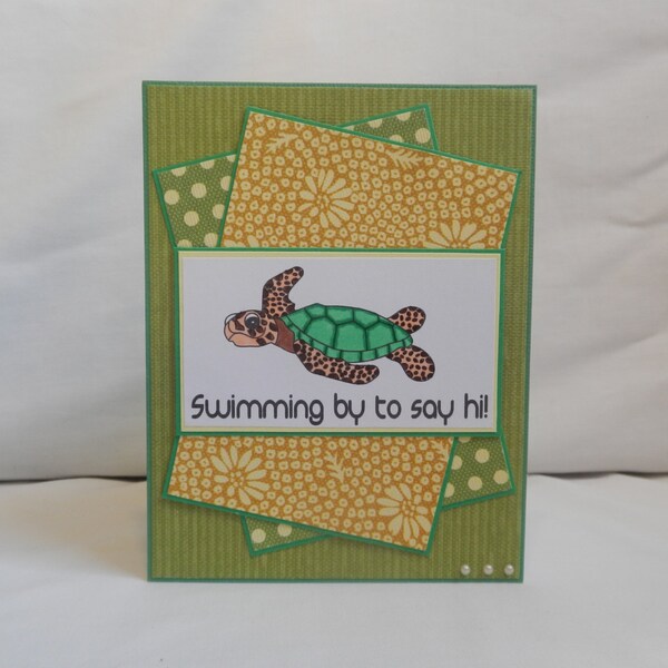 Thinking of You, Paper Handmade Greeting Card, Just Because Card, Friendship Card, Blank Card, Card Shop, Friends, Hi, Green, Yellow, Turtle