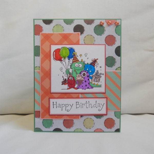 Birthday Card, Paper Handmade Greeting Card, Happy Birthday, Card Shop, Blank Card, Birthday Party, Celebration, For Kids, Children, Monster