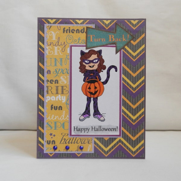 Halloween Card, Paper Handmade Greeting Card, Happy Halloween, Blank Card, Card Shop, Spooky, Seasonal, Holiday, Cat, Black, Purple