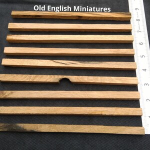 Real miniature vintage rustic oak beams, for dolls farmhouse, dolls Tudor house, dolls haunted house, miniature, Architectural model, model railway, model castle, arts and crafts, handcrafted by Old English Miniatures from reclaimed vintage oak, Size approx 9"inch/225mm long x 10mm x 10mm, each pack contains 9 pieces, available from my Etsy store, the ruler gives an idea of sizes