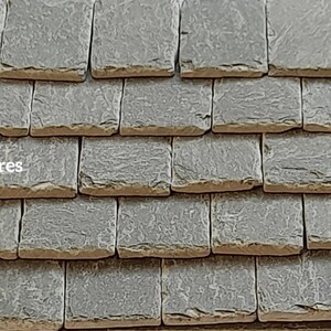 Real miniature vintage rustic slate roofing tiles for doll house or any miniature building projects like model making, architectural models,  model castle, model railway, hand crafted by Old English Miniatures from reclaimed materials,  hand split and feather edged using age-old traditional methods