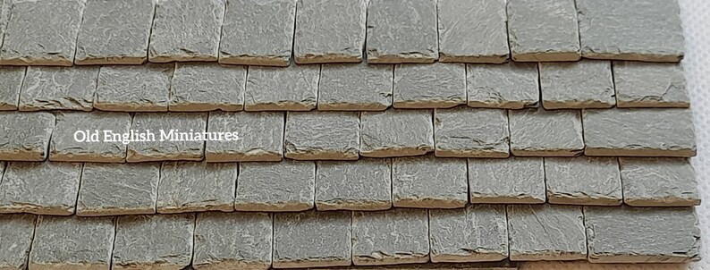 Real miniature vintage rustic slate roofing tiles for doll house or any miniature building projects like model making, architectural models,  model castle, model railway, hand crafted by Old English Miniatures from reclaimed materials,  hand split and feather edged using age-old traditional methods