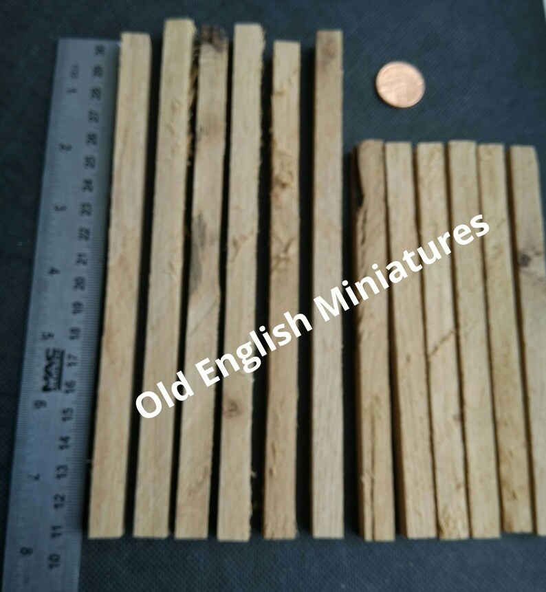dollhouse, real miniature vintage oak beams for all types of miniature building projects like model making, architectural models, fairy houses, dollhouse garden, dioramas, handcrafted by Old English Miniatures from a extremely old reclaimed oak beam, sizes: 6 x 195mm x 10 x 10mm, and 6 x 150mm  x 10 x 10mm, great for many different miniature projects like Art, wood mosaics,  Tudor doll house, farmhouse doll house,  available from my Etsy store
